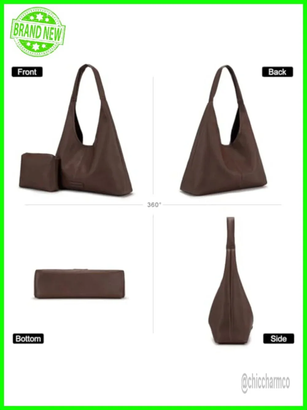 Women's Slouchy Soft PU Leather Hobo Shoulder Bag Handbag Tote with Pouch
